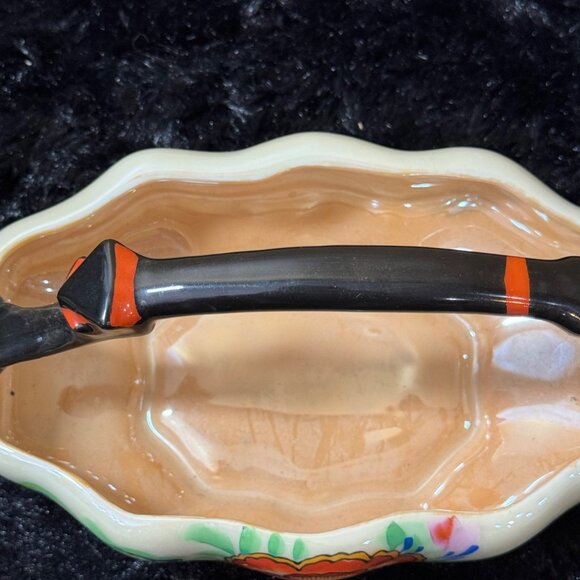 Vintage Orange Lusterwear Hand painted Japanese Ceramic Basket  Floral - Picture 4 of 10